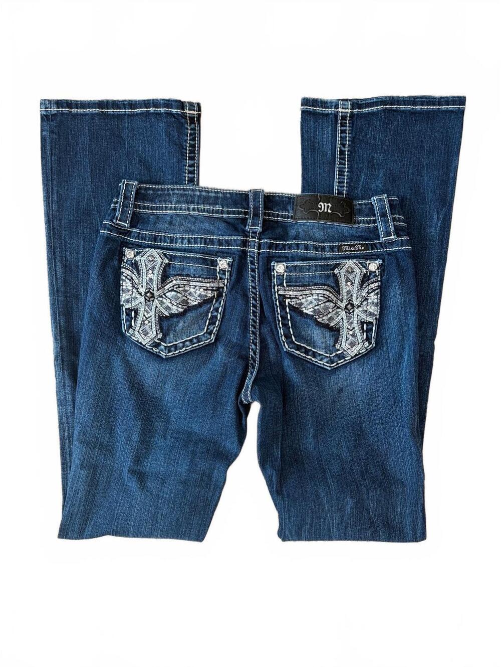 Miss Me Jeans Womens Size 30 Dark Wash Bootcut Cross Wing Embellished